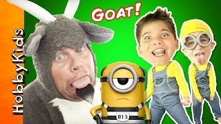 SILLY GOAT and KIDS in Minion Costumes Open Despicable Me Toys