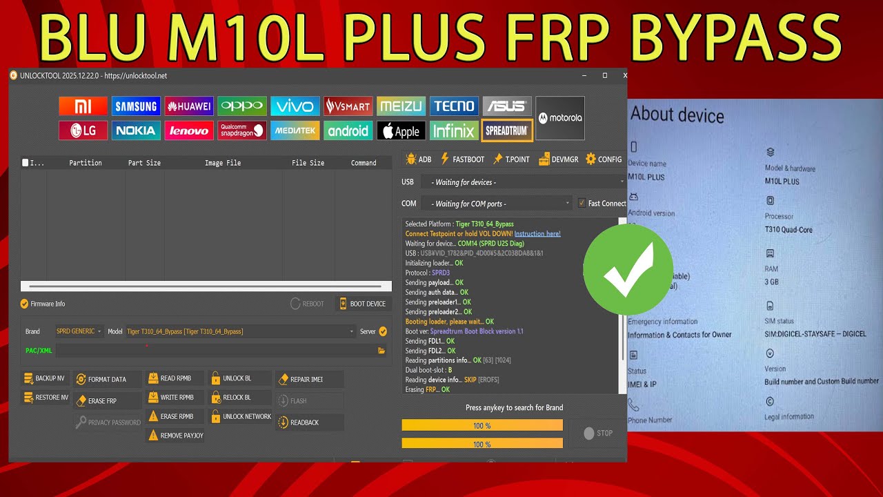 BLU M10L Plus FRP Bypass 2026 UnlockTool  Tiger T310