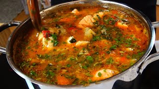 Marine Fish Broth with Salmon and Cod, Accompanied by Focaccia