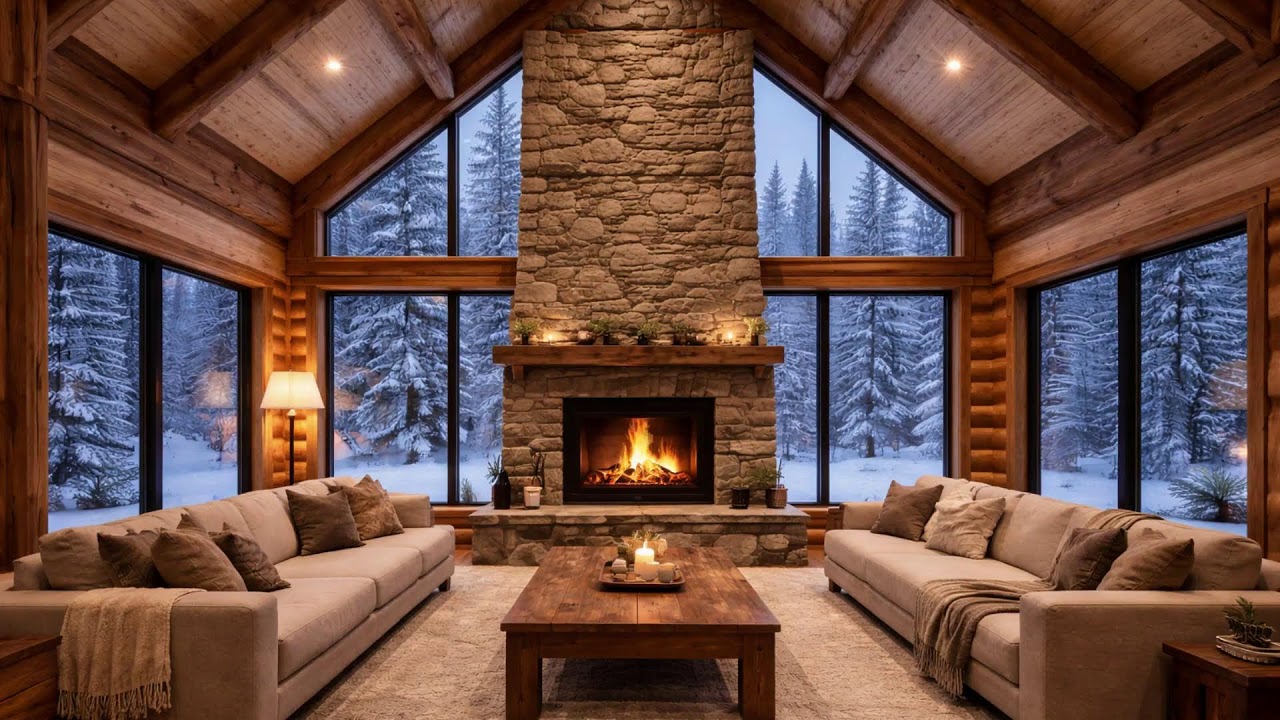 Snowy Evening Reflections  Cozy Hearthlight for Deep Work and Study