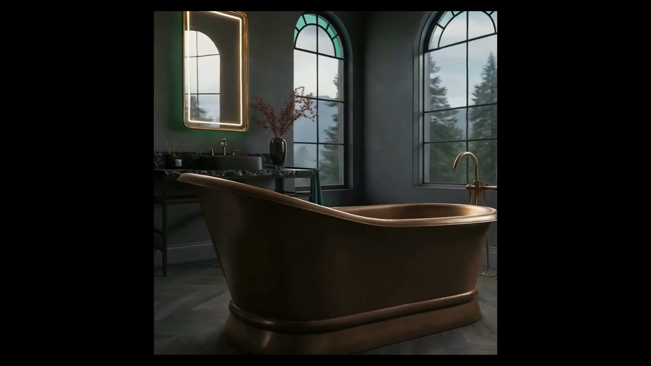 Hammered Copper Single Slipper Tub with Smooth Round Pedestal Base