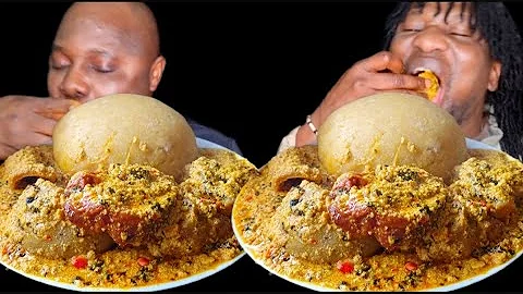 Asmr eating birthday delicious egusi soup and yellow fufu African food sound eating