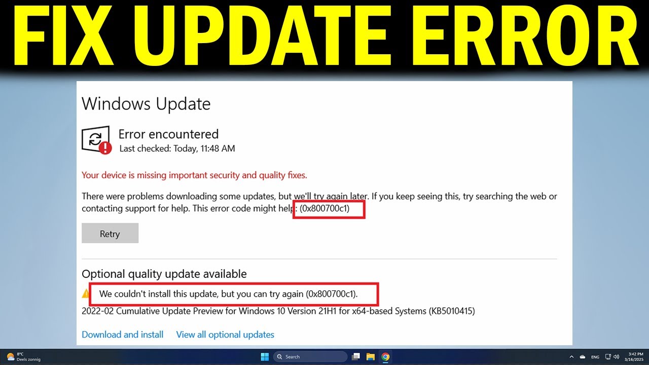 How To Fix Windows Update Error Code 0x800700c1 - Quick Fix - YouTube