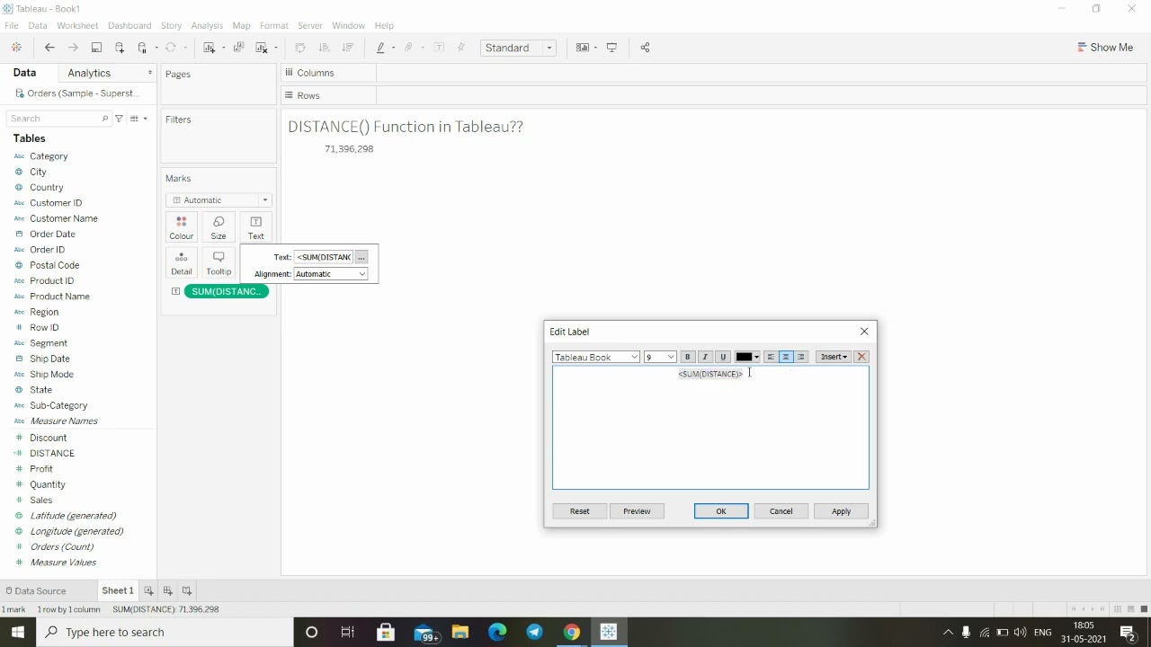 Tableau DISTANCE Function Tutorial - A Step by Step Guide