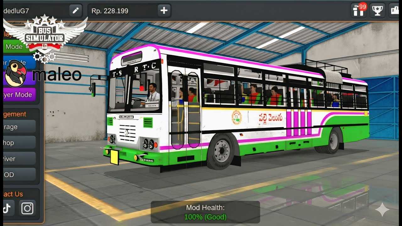 TSRTC Bus mode 🚌 pallevelugu || Bus simulator indonesia in game 🚦 gameplay @JodedluG7 