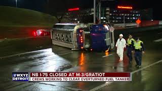 Flipped tanker shuts down northbound I-75 at Gratiot in downtown Detroit