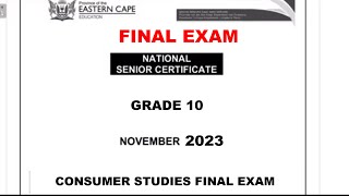 GRADE 10 CONSUMER STUDIES TERM 4 FULL NOVEMBER EXAM