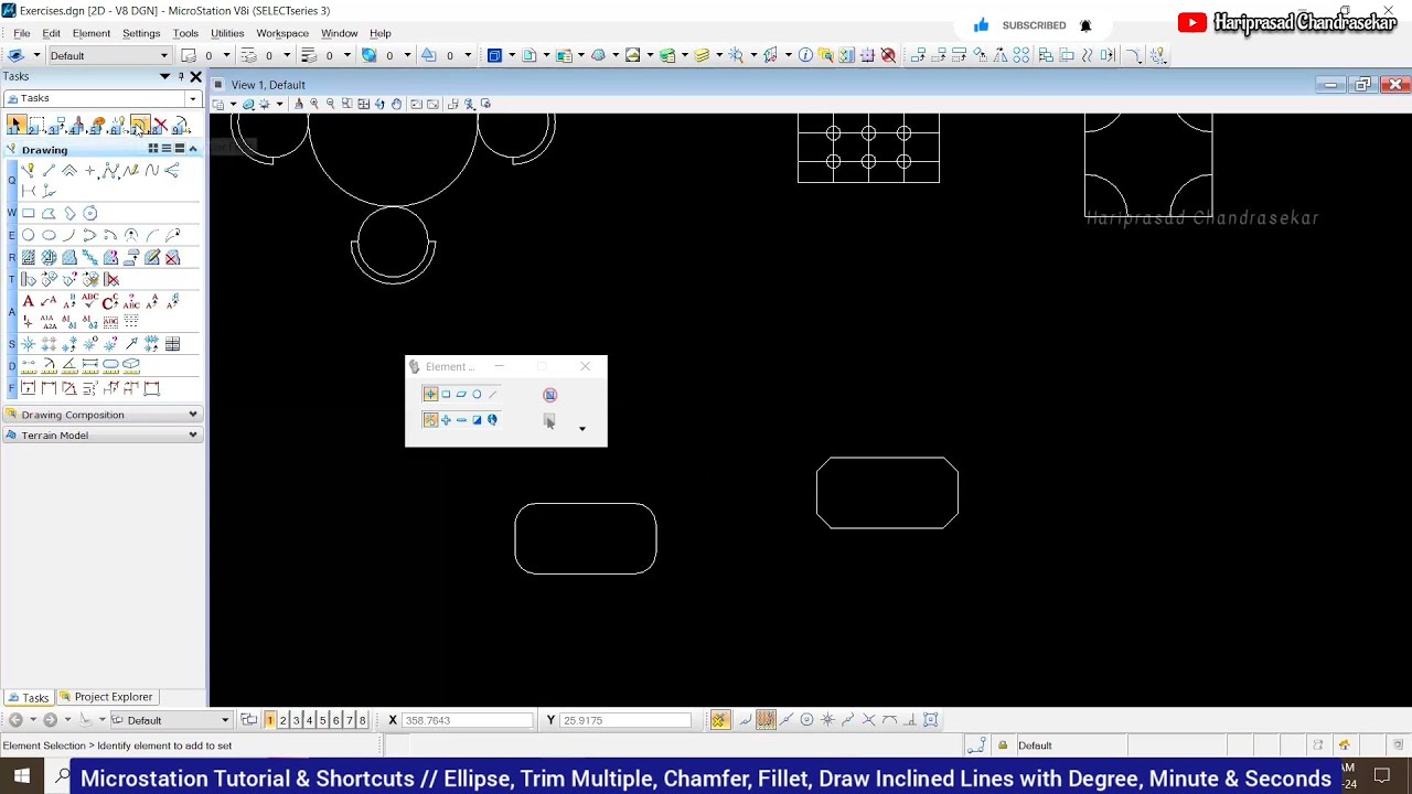 Microstation Ellipse, Trim Multiple, Chamfer, Fillet, Draw Inclined Lines with Degree, Minute&Second