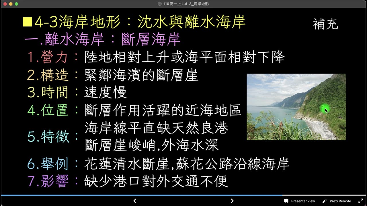 高中地理_108課綱_龍騰版_高一上_L.4-3海岸地形_part.13離水海岸地形：斷層海岸