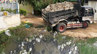 First Opening Mini Landfill Project Using MISUBISHI Dozer Push Soil With Team Trucks Dumping Process