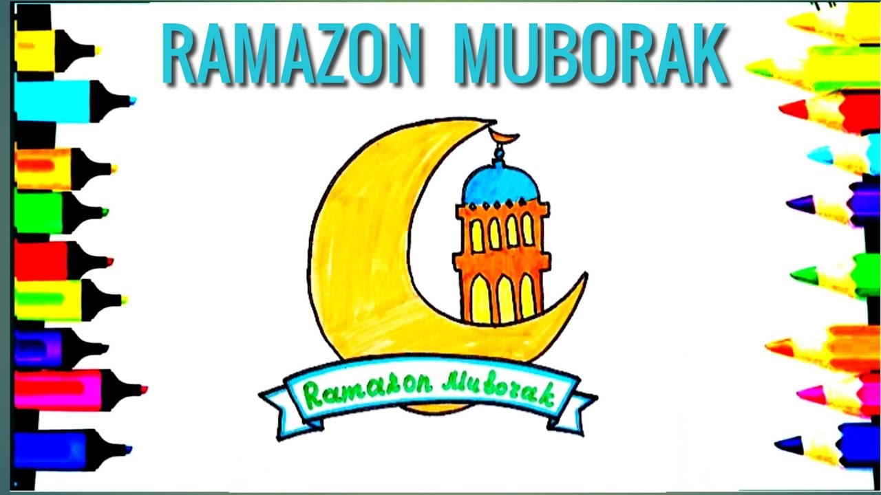 Ramazon Rasm Ramazon oyi uchun juda oson va chiroyli rasm chizish /Masjid va Hilol 🌙 ...