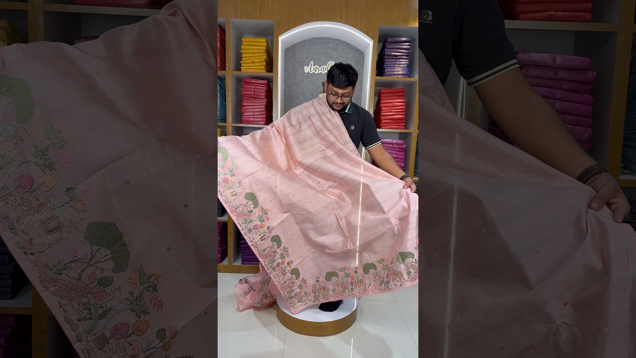 Pure Loom Tussar Silk Embroidery Work Saree