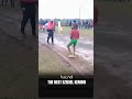 A boy dances after winning a long-distance race during school games at Bomet Green Stadium.