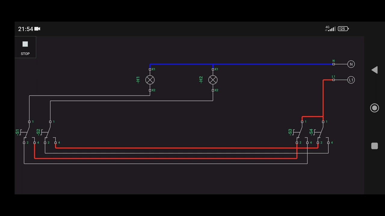 wiring diagram 2 set saklar tukar pengendalian 2 lampu - YouTube