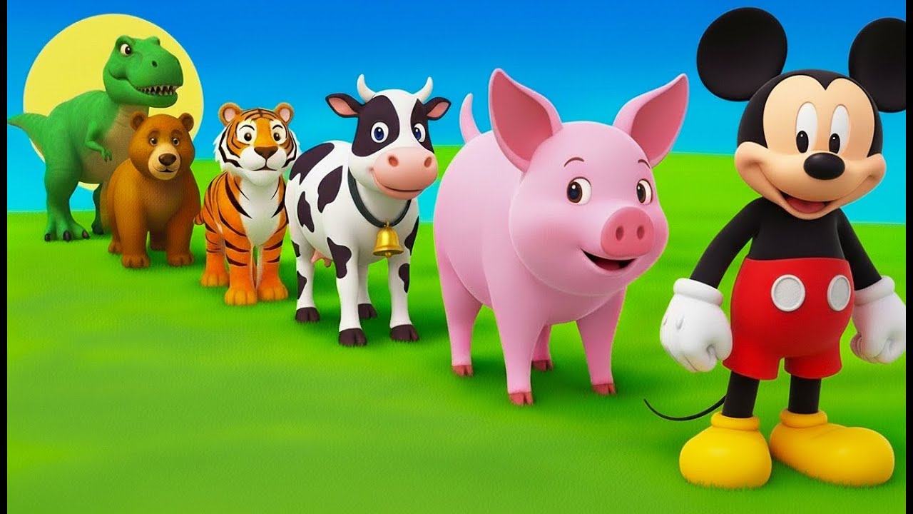 Long Slide Game With Elephant Gorilla Buffalo Hippopotamus Tiger - 3d Animal Game - Funny 3d Animals