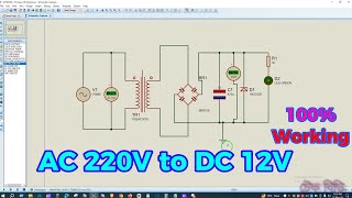 220v to 12v dc converter | how to covert ac 220v to dc 12v in Proteus | 220v to 12v #TechBD