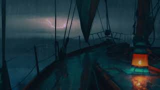 Stress Relief on a Boat | Distant Thunder & Gentle Ocean Waves for a Deep Sleep