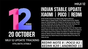 MIUI 12 - 20 OKTOBER | REDMI NOTE 8 | POCO X2 | REDMI K20 | ANDROID 11 #MIUI12 UPDATE TRACKERS