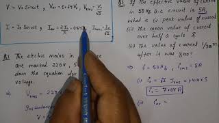 Numericals on A.C - R.M.S value, Average Value, Instantaneous value of Current and Voltage 01