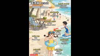 🌴 Beach English Vocabulary | 海滩英语单词 | Learn Fun Summer Words in 1 Minute 🏖️⚽🥥 #shorts