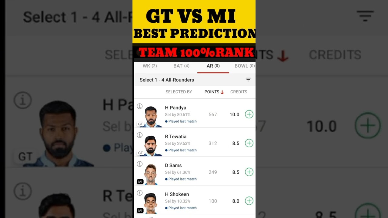 GT VS MI DREAM11 PREDICTION | GUJRAT VS MUMBAI DREAM11 TEAM | TODAY IPL MATCH DREAM11 TEAM