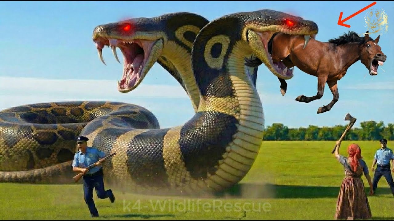 Real Life Rescue Team Saves a Wild Horse from Giant King Cobra🐎🐍