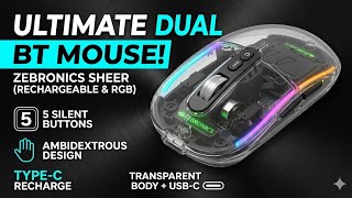 ZEBRONICS Sheer Ambidextrous Optical Mouse Rechargeable Wireless Mouse, Silent Dual BT, RGB