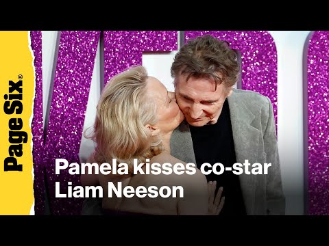 Pamela Anderson KISSES Liam Neeson on red carpet after declaring he was 'madly in love' with her
