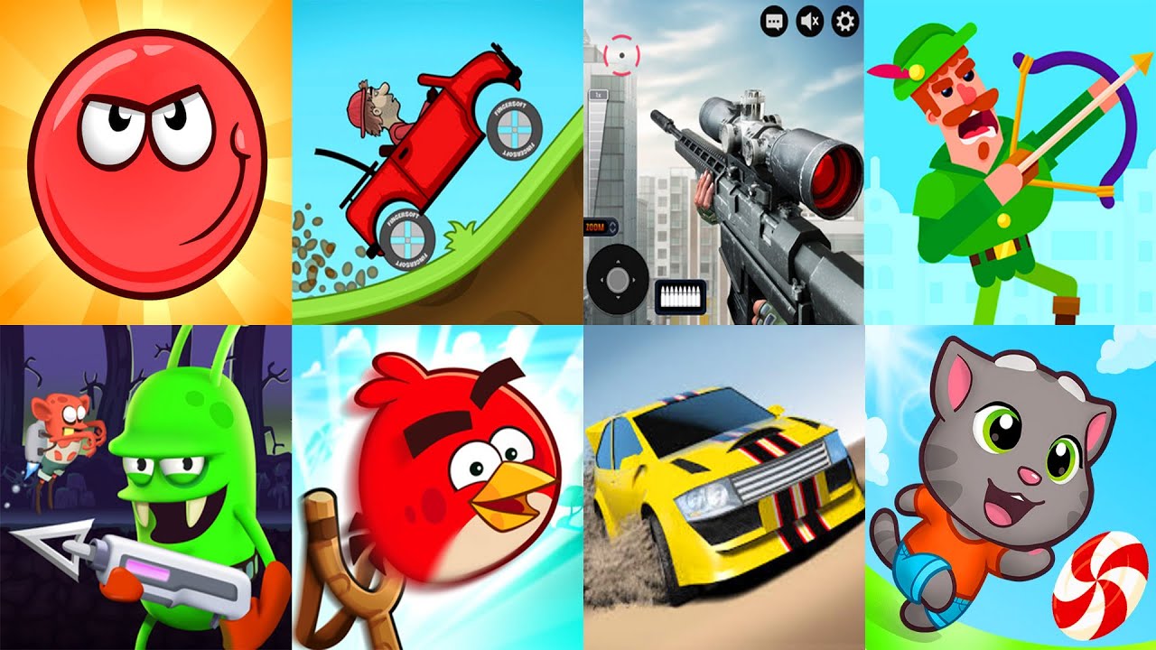 Red Ball 4, Angry Birds, Rally Fury, Hill Climb Racing, Sniper 3D, Zombie Catchers, Tom Candy Run,