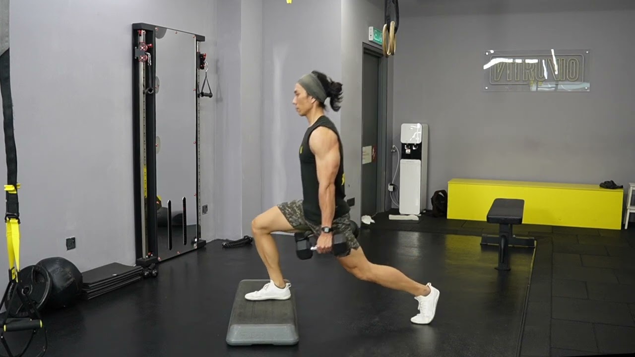Front Foot Elevated DB Suitcase Knee Over Toes Split Squat