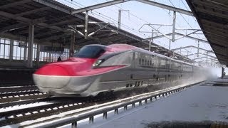 東北新幹線 吹雪の古川駅 迫力の高速通過 Shinkansen in the snow
