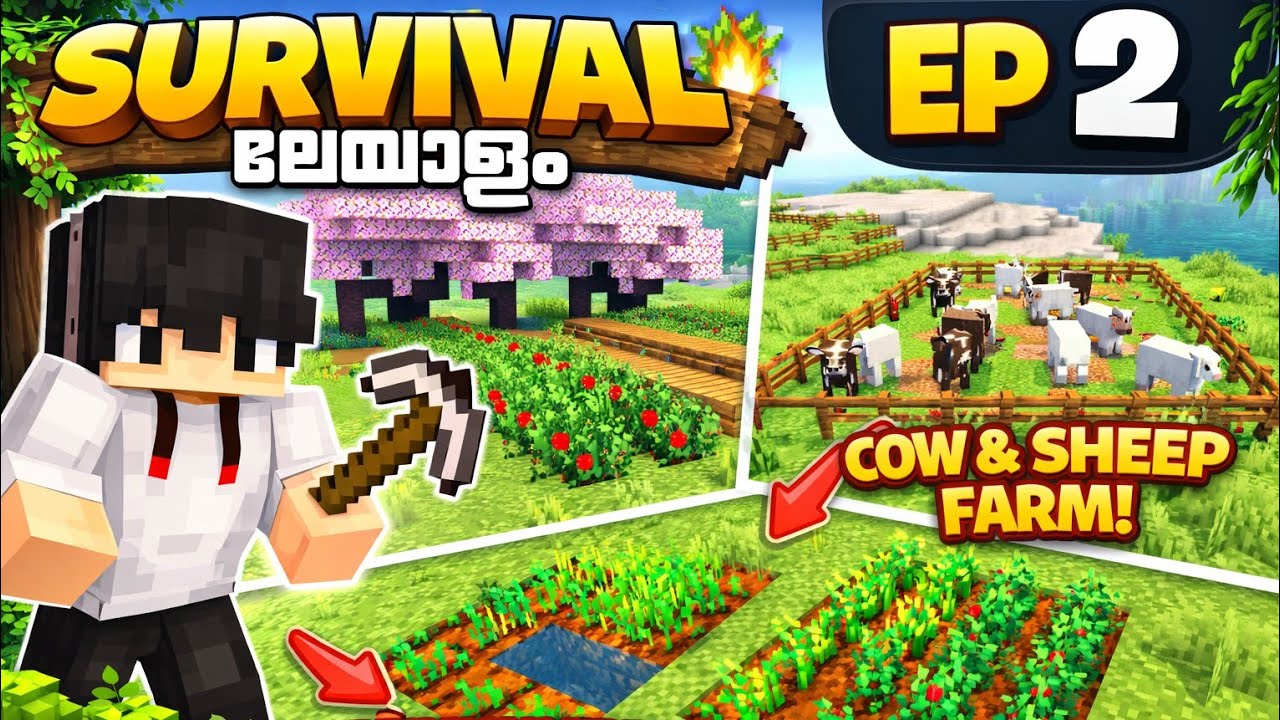 minecraft lets play ep 2 made a berry farm and wheat farm and cow and ...