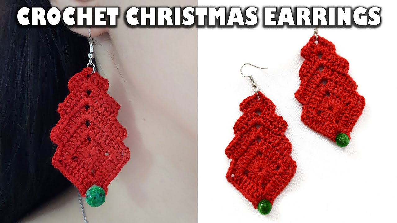 Easy Crochet Christmas Earrings-Step by Step Tutorial (+ENG SUB)