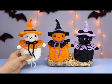 The Best Crochet Halloween Ideas - Pumpkin, Black Cat, Ghost Treat Bag