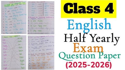 Class 4 English Half Yearly Exam Question Paper 2025-2026|Class 4 English Grammar worksheet 