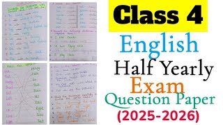 Class 4 English Half Yearly Exam Question Paper 2025-2026|Class 4 English Grammar worksheet