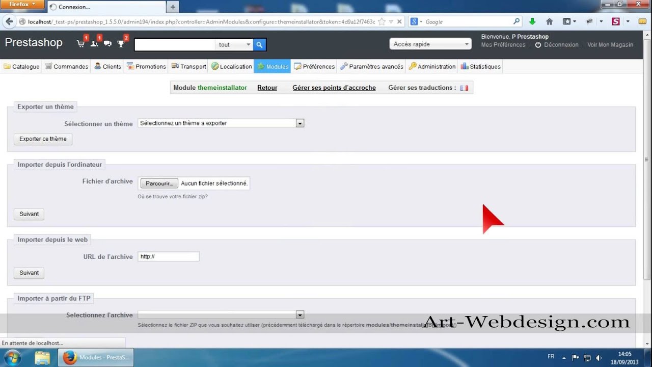 Comment installer un theme sur Prestashop - YouTube