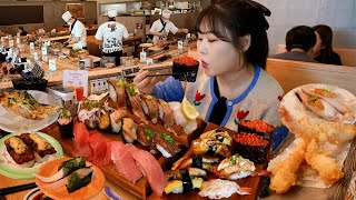 I love SushiTuna, Shrimps, Salon roe,Sea breamAll kinds of Sushi Mukbang in my favorite restaurant