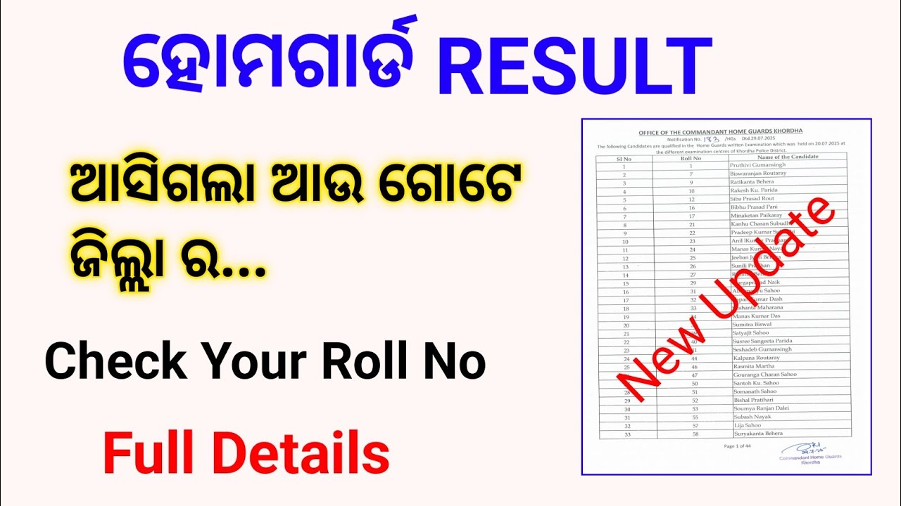 Khordha District Home Guard Exam Result Out Check Your Roll No