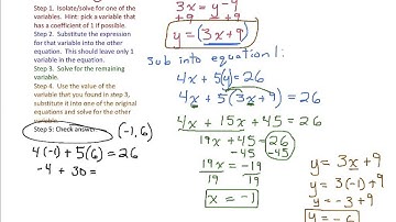 Solving Systems of Linear Equations by Substitution Part 1 (9.1.1)