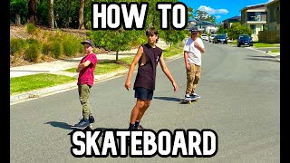 HOW TO SKATEBOARD FOR BEGINNERS (how to push, turn and stop)