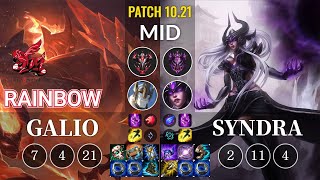 ahq Rainbow Galio vs Syndra Mid - KR Patch 10.21