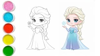 Cute Elsa Frozen Drawing, Painting And Coloring For Kids And Toddlers Lets Draw Together