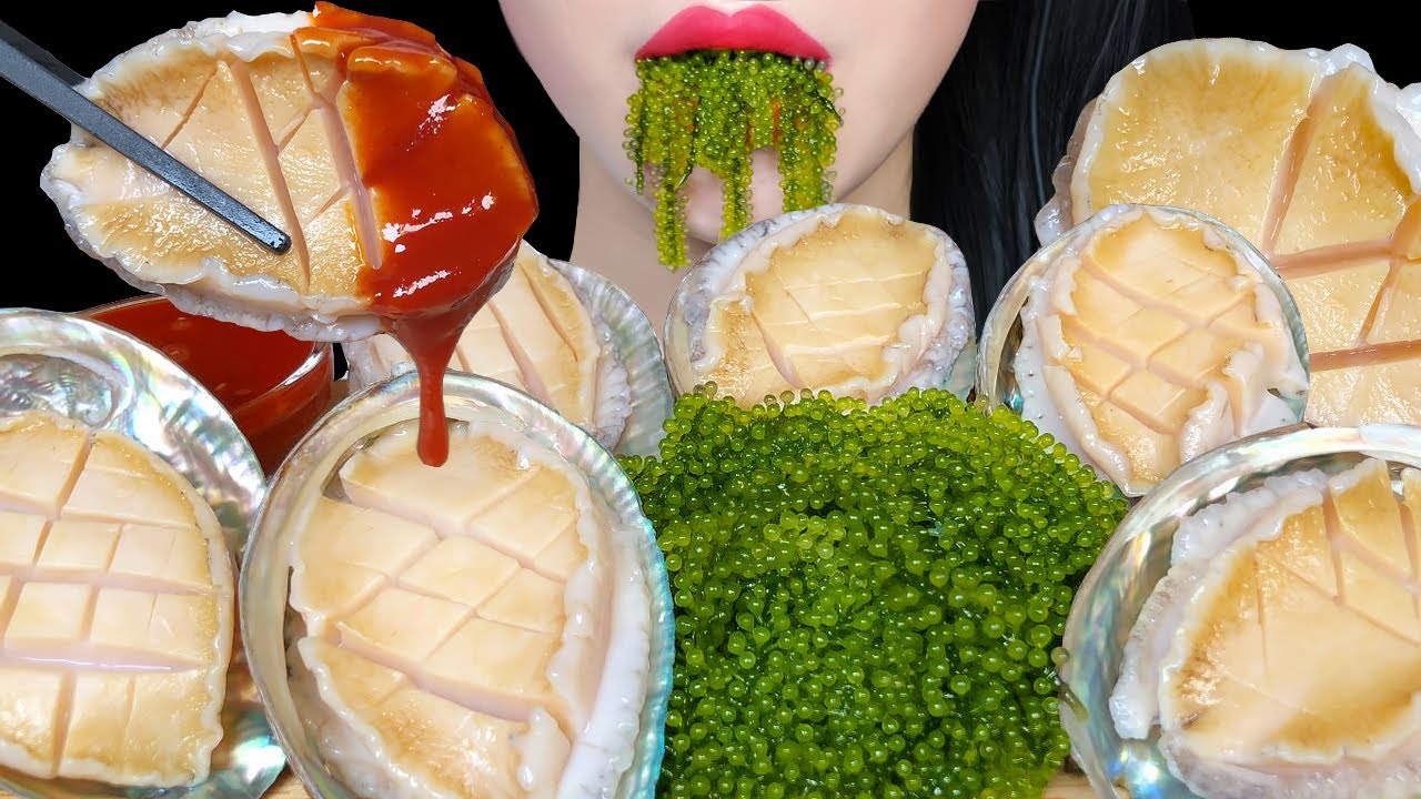 ASMR RAW ABALONE SEA GRAPE 전복회 바다포도 먹방 EATING SOUNDS MUKBANG