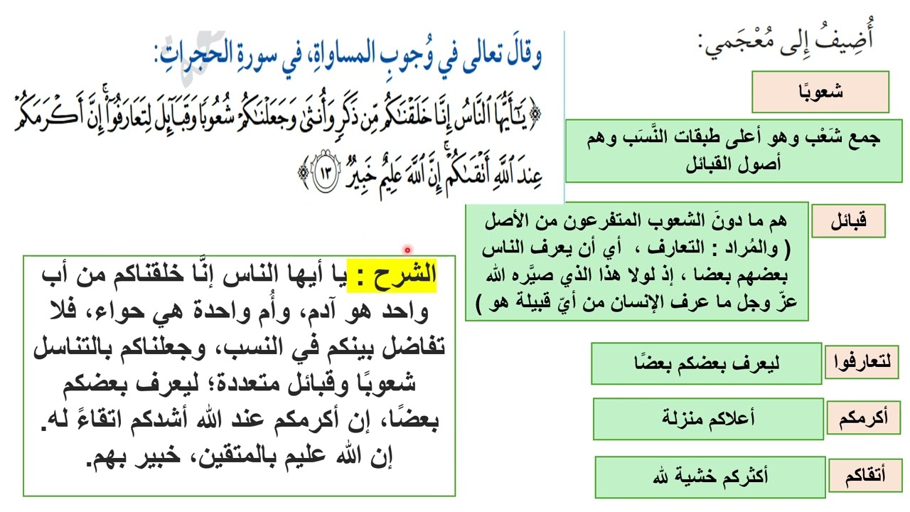 شرح الآيات الكريمة ( من القيم الإنسانية في القرآن الكريم ) جيل 2008