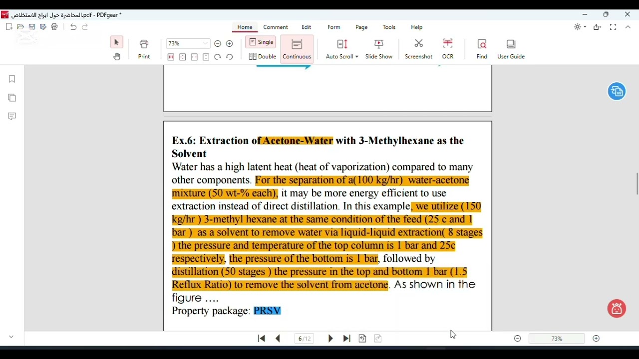 Liquid-Liquid Extraction  Distillation of Acetone-Water Mixture using 3Methylhexane HYSYS Simulation