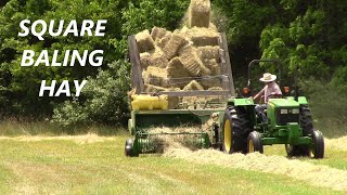 Square Baling Hay 2023  Long Play  John Deere 5055D, JD 348 Baler w/ #42 Ejector & Kicker Wagons