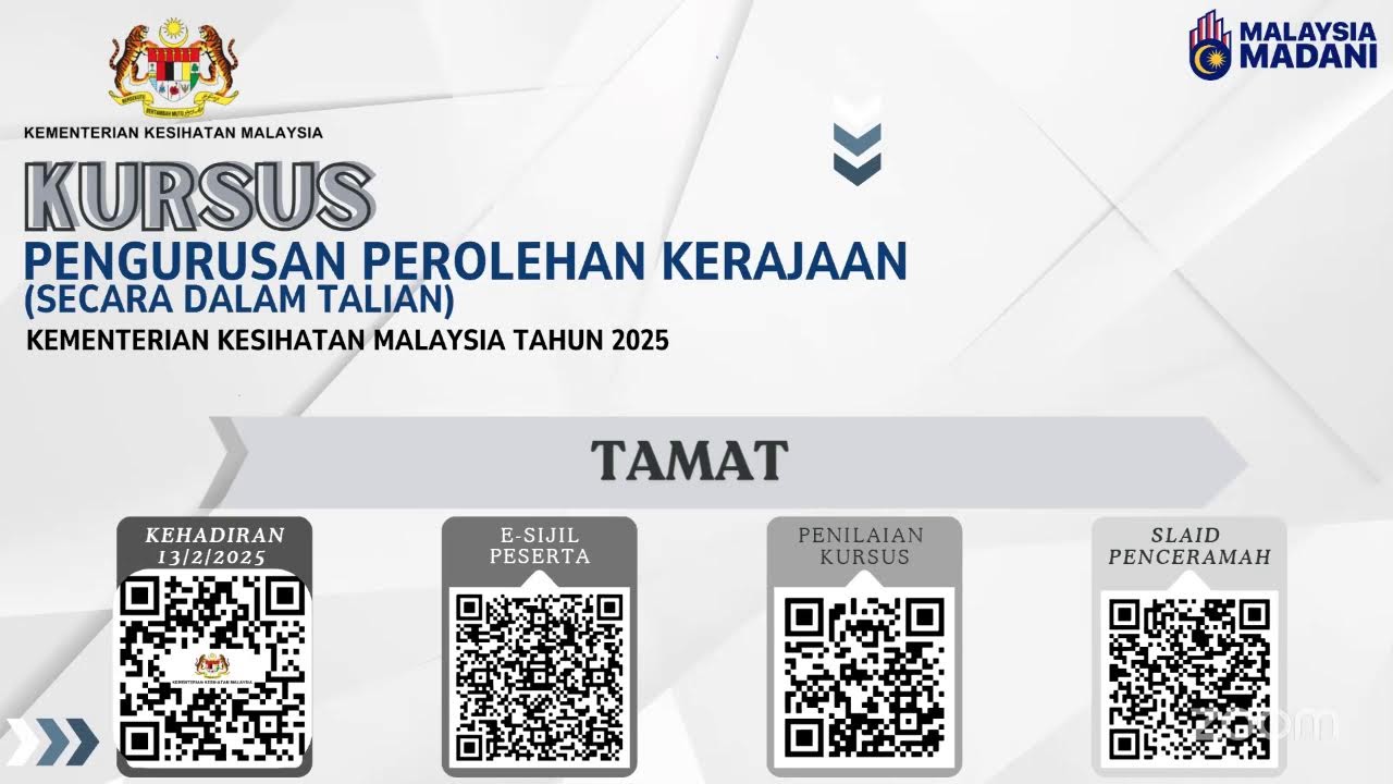 Kursus Pengurusan Perolehan Kerajaan (Secara Dalam Talian) Kementerian Kesihatan Malaysia