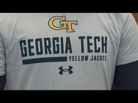 Georgia Tech safety Savion Riley checks out new gear