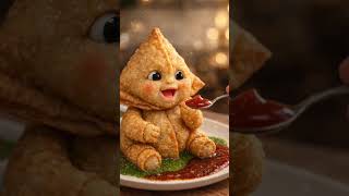 little baby samosa eating sauces #cartoon #shortsfeed #ai